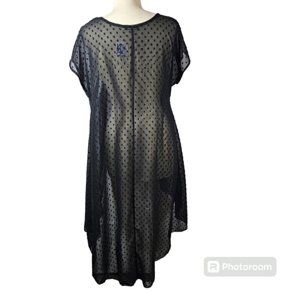 Cha Cha Vente Black Sheer High-Low Swiss Dot Swimsuit Coverup Women's Size S - Picture 3 of 10
